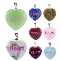 Gemstone Brass Pendants, with Brass, Heart, silver color plated 