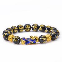 Black Obsidian Bracelet, with Alloy, Fabulous Wild Beast, handmade, fashion jewelry & Unisex & change their color according to the temperature, 30*13mm,12mm Approx 6.6-8.5 Inch 