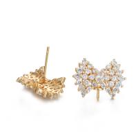 Cubic Zirconia Micro Pave Brass Earring, with Plastic Pearl, Bowknot, gold color plated & micro pave cubic zirconia 3.5mm 