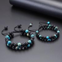 Couple Bracelet, Lava, with Knot Cord & turquoise, handmade, Double Layer & fashion jewelry & Unisex 6mm,8mm Approx 7.5-11.8 Inch 