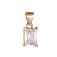 Cubic Zirconia Brass Pendants, with Cubic Zirconia, Rectangle, gold color plated, DIY, gold 