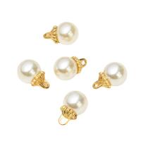 Plastic Zinc Alloy Pendants, with ABS Plastic Pearl, Round, gold color plated, DIY, golden, 10mm 
