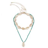 Fashion Multi Layer Necklace, Seedbead, with Wax Cord & Shell & Zinc Alloy, Shell, fashion jewelry & multilayer & for woman, 18mm Approx 10 Inch, Approx 16.3 Inch 