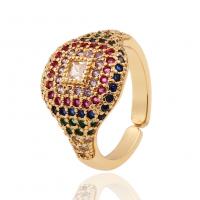 Brass Cuff Finger Ring, gold color plated, Adjustable & micro pave cubic zirconia & for woman 22mm 