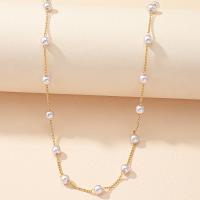 Collar de perlas de plástico, aleación de zinc, con Perlas plásticas, con 2.76inch extender cadena, Joyería & para mujer, dorado, longitud:aproximado 15.75 Inch, Vendido por UD