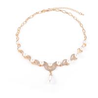Plastic Pearl Necklace, Zinc Alloy, with Plastic Pearl, zinc alloy lobster clasp, for woman & with rhinestone, golden Approx 45 cm 