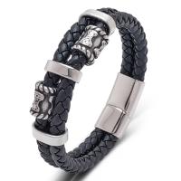 Titanium Steel Bracelet, with PU Leather, fashion jewelry & for man, black 