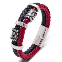 Titanium Steel Bracelet, with PU Leather, fashion jewelry & for man 