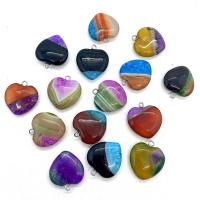 Lace Agate Pendants, with Zinc Alloy, Heart, silver color plated, DIY, mixed colors, 20mm 