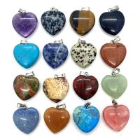 Gemstone Brass Pendants, with Brass, Heart, silver color plated 20mm 