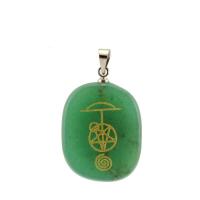 Gemstone Brass Pendants, with Brass, Oval, silver color plated 