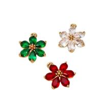 Cubic Zirconia Brass Pendants, with Cubic Zirconia, Flower, gold color plated, DIY 