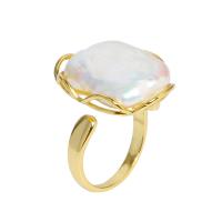 Cultured Freshwater Pearl Finger Ring, Brass, with Freshwater Pearl, Adjustable & for woman 27mm 