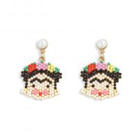 Glass Seed Beads Earring, Zinc Alloy, with Seedbead & Plastic Pearl, zinc alloy post pin, for woman, mixed colors 