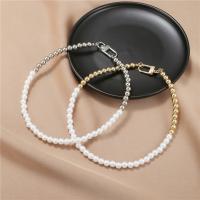 Collar de perlas de plástico, aleación de zinc, con Perlas de vidrio, Joyería & para mujer, más colores para la opción, 6mm, longitud:40 cm, Vendido por UD