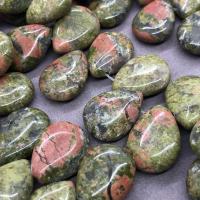 Unakite Beads, Teardrop, polished, DIY, green Approx 17 cm, Approx 