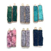 Ice Quartz Agate Pendants, with Brass, Rectangle, gold color plated, DIY 10x38- 