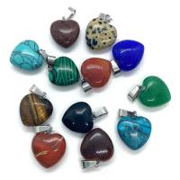Gemstone Brass Pendants, with Brass, Heart, silver color plated, DIY 