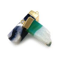 Ice Quartz Agate Pendants, with Brass, irregular, gold color plated, DIY 12x32- 