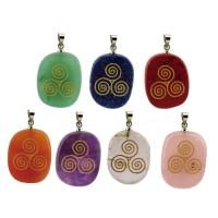 Gemstone Brass Pendants, with Brass, Ellipse, silver color plated 