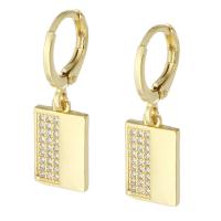 Cubic Zirconia Micro Pave Brass Earring, Rectangle, gold color plated, fashion jewelry & micro pave cubic zirconia & for woman, Crystal Gold 
