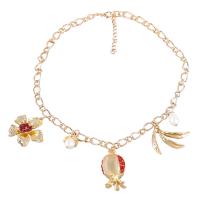 Rhinestone Zinc Alloy Necklace, with Resin Rhinestone & Plastic Pearl, with 2.51inch extender chain, Flower, gold color plated, for woman & with rhinestone, 41mm Approx 18.22 Inch 