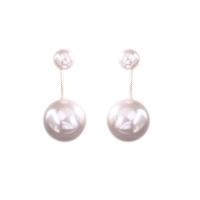 Glass Pearl Drop Earring, Brass, with Glass Pearl, Round, real gold plated, Korean style & for woman 