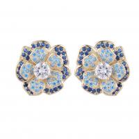 Cubic Zirconia Micro Pave Brass Earring, Flower, gold color plated, micro pave cubic zirconia & for woman 