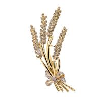 Brass Brooch, with Shell Pearl, Wheat, 18K gold plated & micro pave cubic zirconia & for woman 