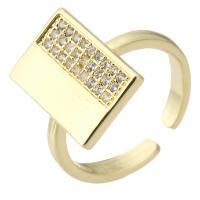 Cubic Zirconia Micro Pave Brass Finger Ring, Rectangle, gold color plated, Adjustable & fashion jewelry & micro pave cubic zirconia & for woman, golden 