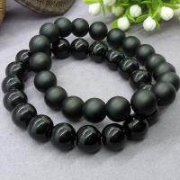 Black Stone Bracelet, Round, anti-fatigue & for man & smooth & frosted, black Approx 18 cm 