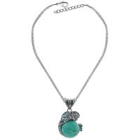 Turquoise Zinc Alloy Necklace, with Natural Turquoise, with 2.56Inch extender chain, Elephant, silver color plated, vintage & for couple & with rhinestone, green Approx 17.72 Inch, Approx 