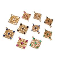 Cubic Zirconia Micro Pave Brass Connector, Square, gold color plated, DIY & micro pave cubic zirconia & 1/1 loop 