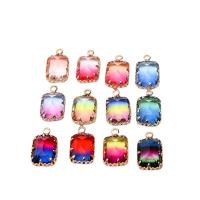 Crystal Brass Pendants, with Crystal, Rectangle, gold color plated, gradient color & DIY 