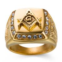 Rhinestone Zinc Alloy Finger Ring, for man & with rhinestone, golden 