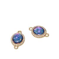 Cubic Zirconia Micro Pave Brass Connector, with Opal, Oval, gold color plated, DIY & micro pave cubic zirconia & 1/1 loop 