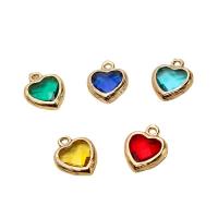 Crystal Brass Pendants, with Crystal, Heart, gold color plated, DIY 8mm 