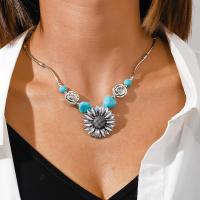 Turquoise Zinc Alloy Necklace, with turquoise, with 1.97inch extender chain, Sunflower, silver color plated, fashion jewelry & for woman, 34mm Approx 16.93 Inch 