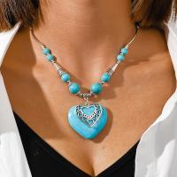 Turquoise Zinc Alloy Necklace, with turquoise, with 1.97inch extender chain, Heart, silver color plated, fashion jewelry & for woman Approx 16.54 Inch 
