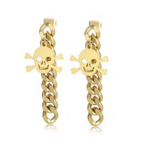 Stainless Steel Drop Earring, 304 Stainless Steel, stainless steel post pin, Skull, plated, for woman 