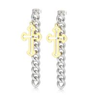 Stainless Steel Drop Earring, 304 Stainless Steel, stainless steel post pin, Cross, plated, for woman 