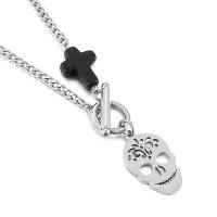 Stainless Steel Jewelry Necklace, 304 Stainless Steel, 304 stainless steel toggle clasp, Skull, Unisex cm 