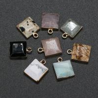 Gemstone Brass Pendants, Natural Stone, with Brass, Square, gold color plated & Unisex & faceted 