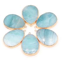 Amazonite Pendants, ​Amazonite​, with Brass, Teardrop, gold color plated, Unisex, light blue 