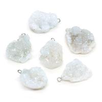Agate Pendants de Quartz , agate quartz de glace, Irrégulière, Style druze Crystal hole & unisexe, blanc, 20x25- Vendu par PC