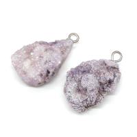 Ice Quartz Agate Pendants, irregular, Unisex, purple, 20x25- 