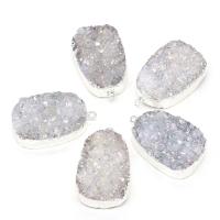 Ice Quartz Agate Pendants, with Brass, Rectangle, silver color plated, Unisex, clear 