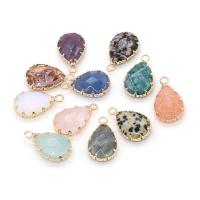 Gemstone Brass Pendants, Natural Stone, with Brass, Teardrop, gold color plated & Unisex & faceted 