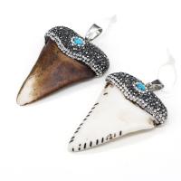 Ox Bone Pendant, with Synthetic Blue Turquoise & Rhinestone Clay Pave, Triangle, Unisex 