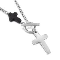 Stainless Steel Jewelry Necklace, 304 Stainless Steel, with Silicone, 304 stainless steel toggle clasp, Cross, for woman cm 